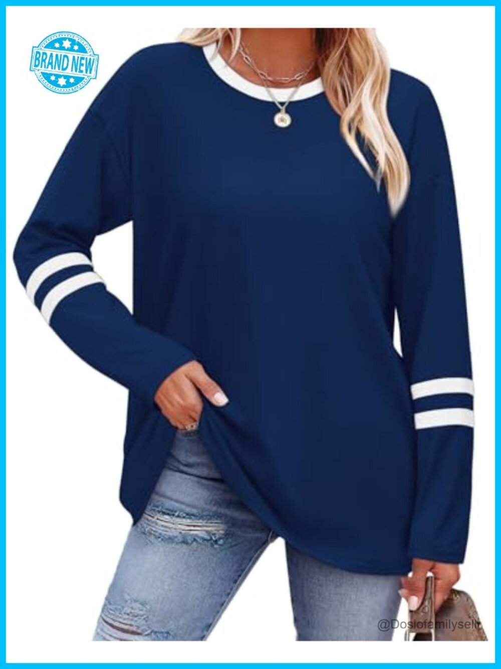 Sampeel Long Sleeve Color Block Crew Neck T-Shirt Casual Fall Top